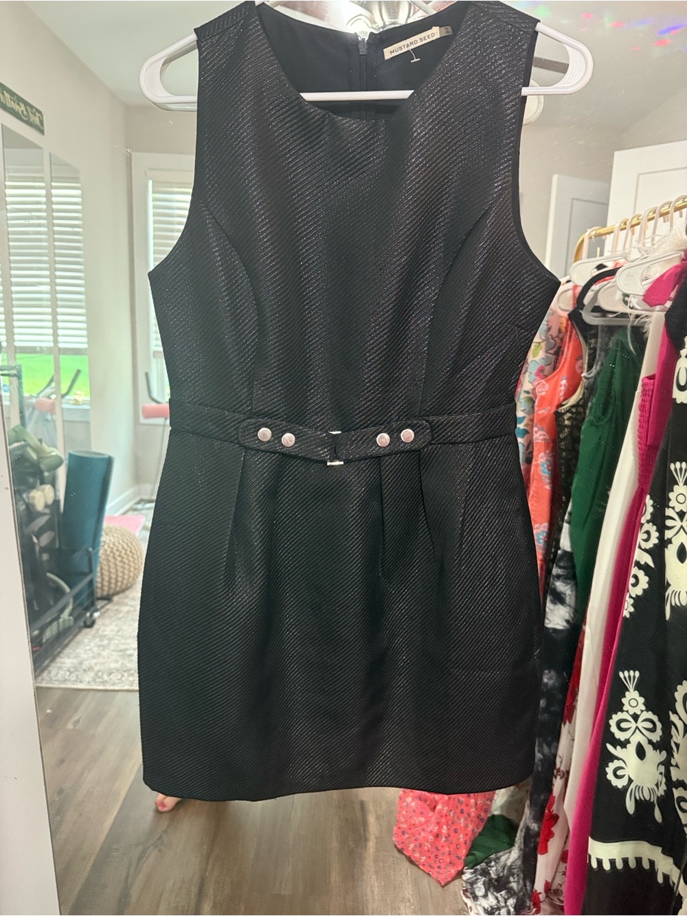 Mustard Seed Black Sleeveless Belted Sheath Dress